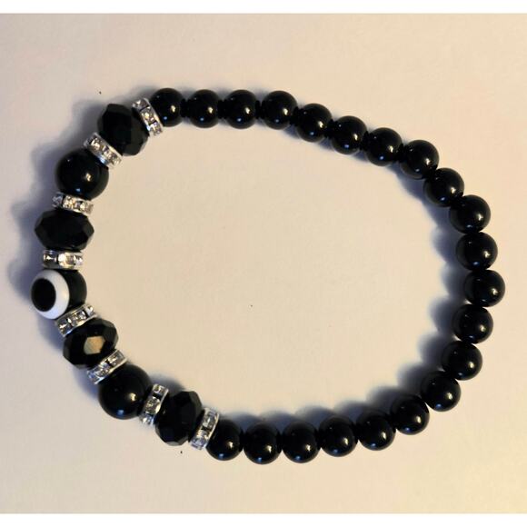 Two Stretchy Black Bracelets with Silver Toned Spacers - Picture 6 of 11